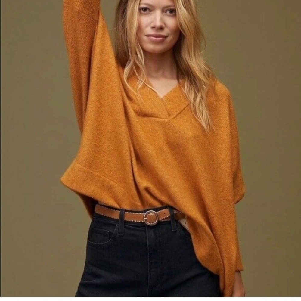 Anthropologie V neck  Orange Knit Top